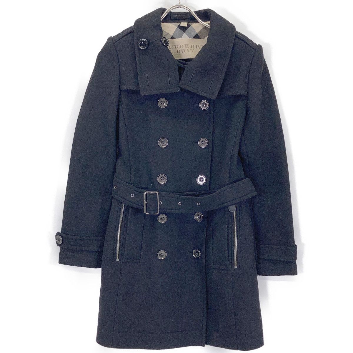 Burberry ダークグレー ダブルブレストピーコート BURBERRY BRIT バーバリーブリット 3965631 ﾌﾞﾗｯｸ ｳｰﾙ ﾀﾞﾌﾞﾙﾌﾞﾚｽﾄ