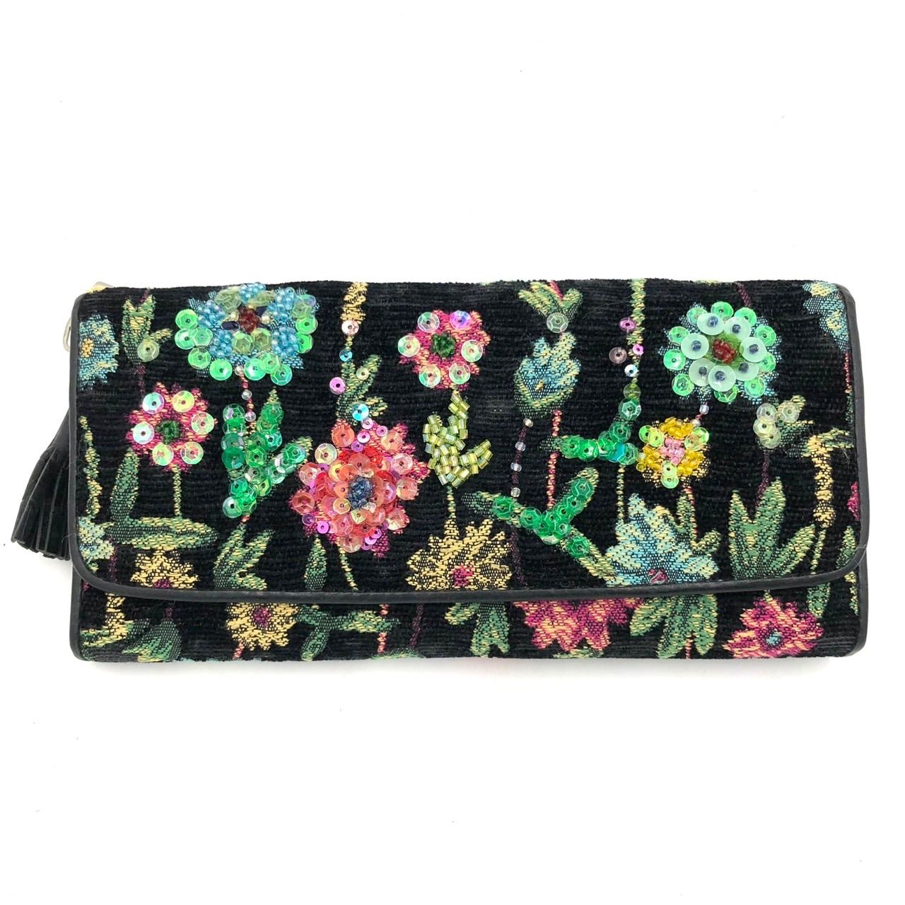 Think Bee! 花柄長財布 箱付き 未使用 希少品レア 美品】Think Bee! シンクビー 長財布 花柄 刺繍 スパンコール 黒 箱付