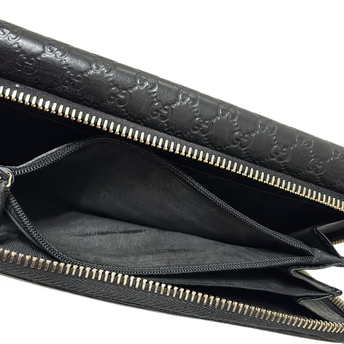 GUCCI(グッチ) 長財布 マイクログッチシマ 449364 黒 レザー - メルカリ