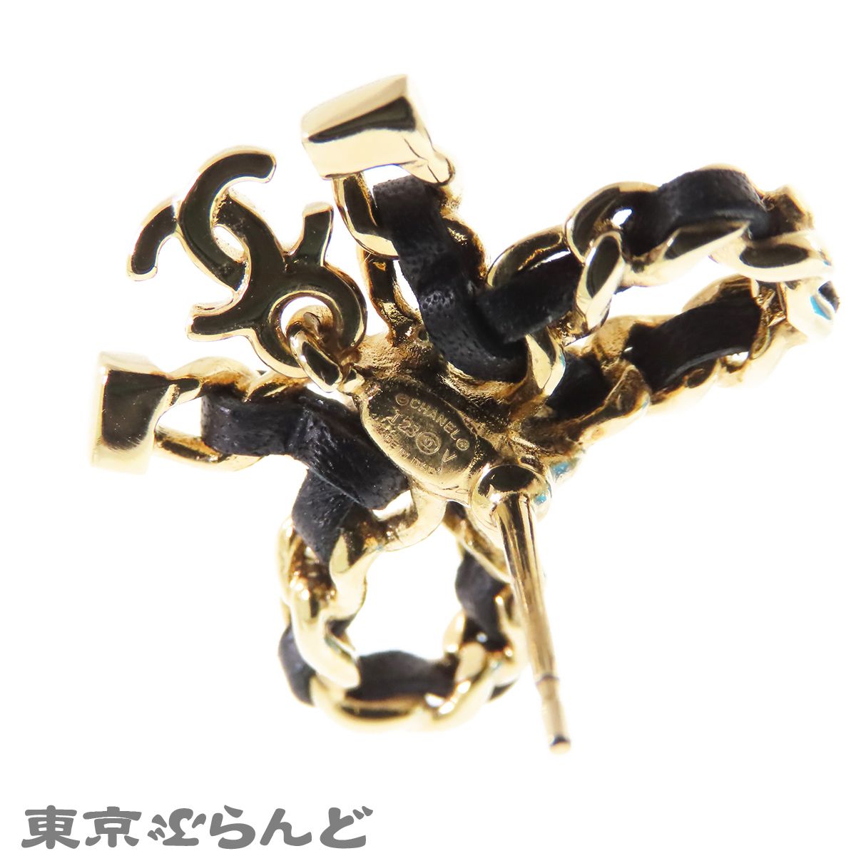 シャネル CHANEL ココマーク チェーンリボン ピアス ゴールドxブラック