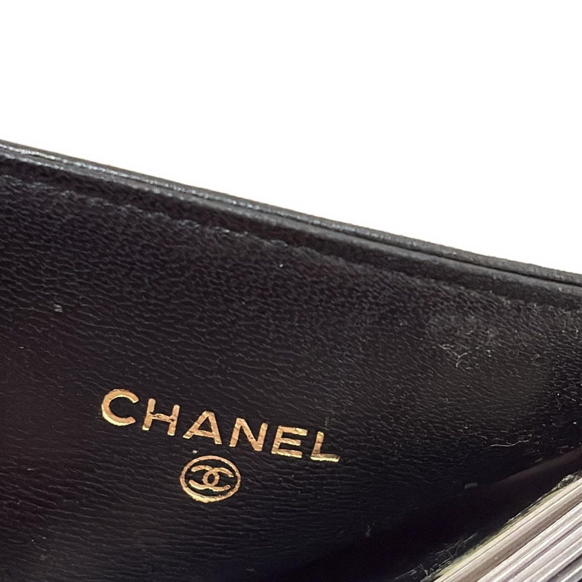 CHANEL(シャネル) カードケース チョコバー 黒×ゴールド ラムスキン