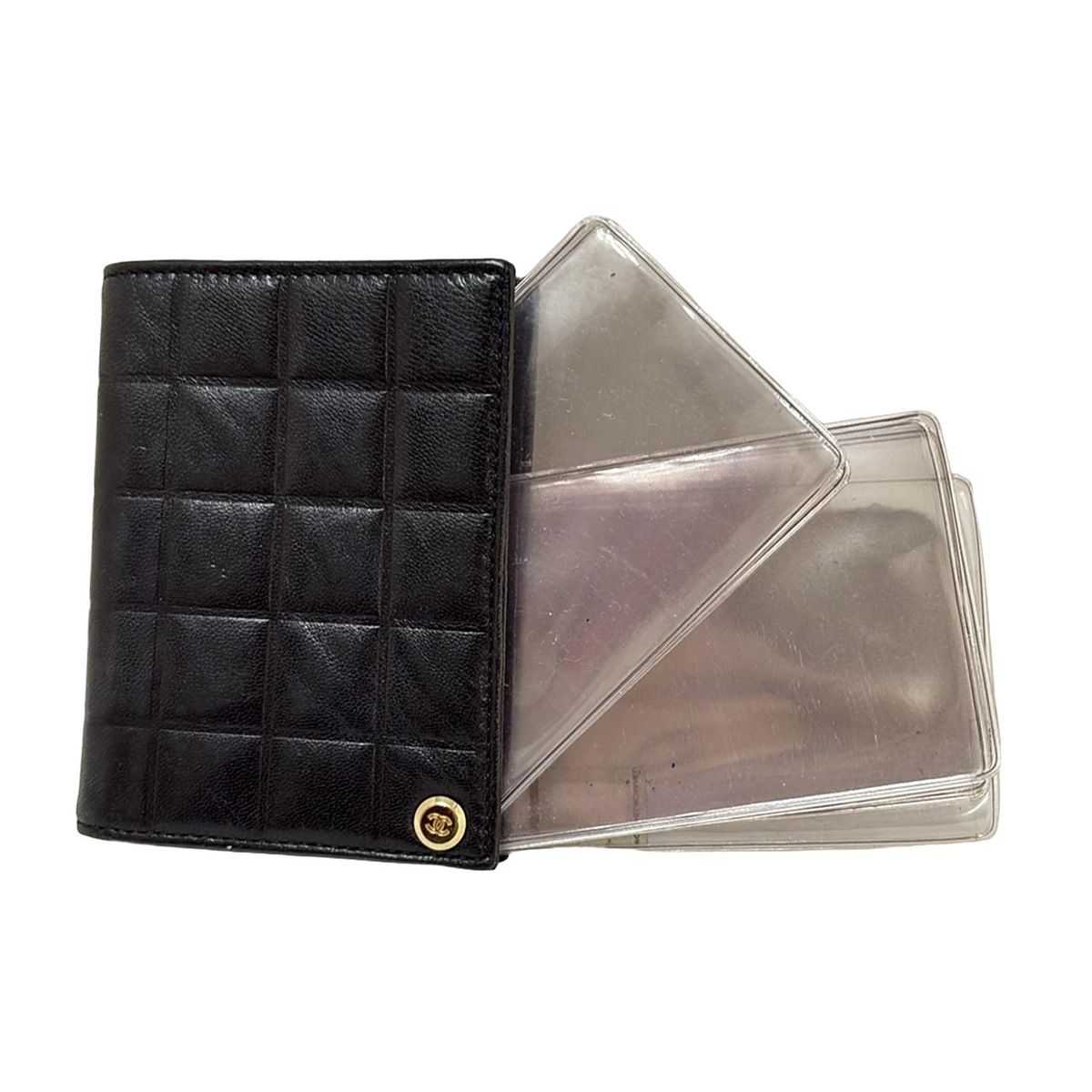 CHANEL(シャネル) カードケース チョコバー 黒×ゴールド ラムスキン