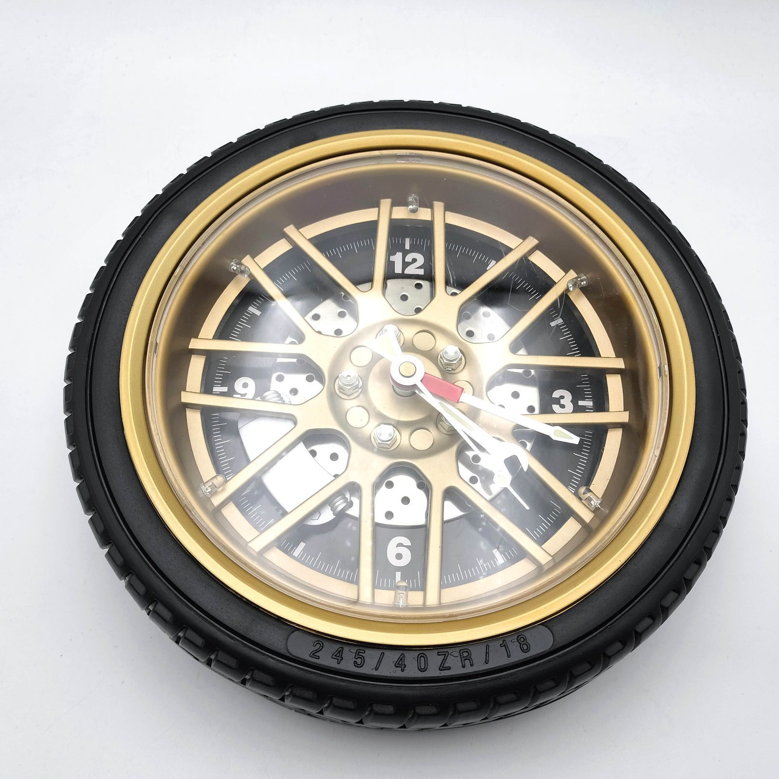 珍しいタイヤ型 光る壁掛け時計 レインボーホイール クロック 25.5cm