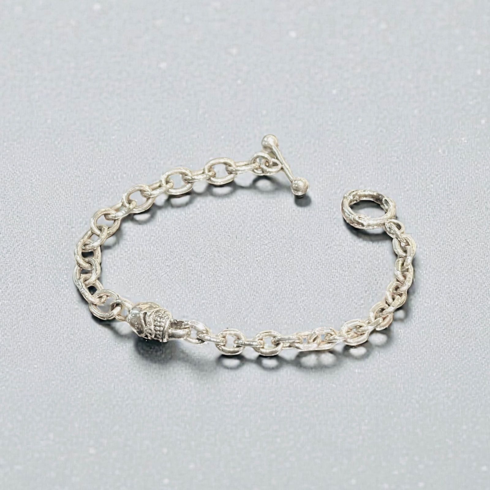 送料無料 シルバー925 スカルチェーンブレスレット 19cm SV925