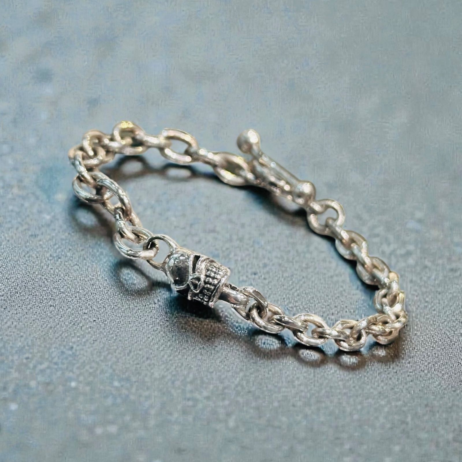 送料無料 シルバー925 スカルチェーンブレスレット 19cm SV925