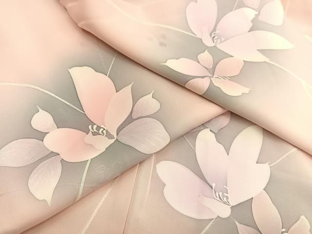 平和屋着物▽上質な小紋 手描き 枝花文 暈し染め 正絹 逸品 BAAW4037hv