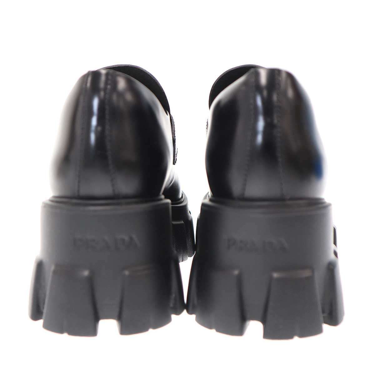 PRADA プラダ モノリス ブラッシュドレザー ローファー ブラック 37