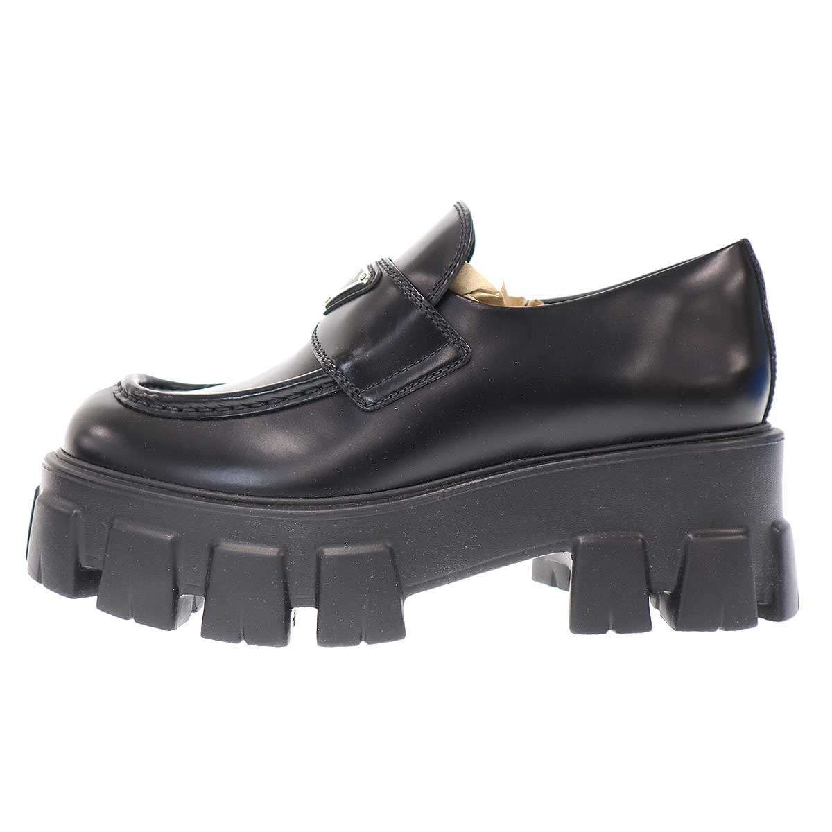 PRADA プラダ モノリス ブラッシュドレザー ローファー ブラック 37