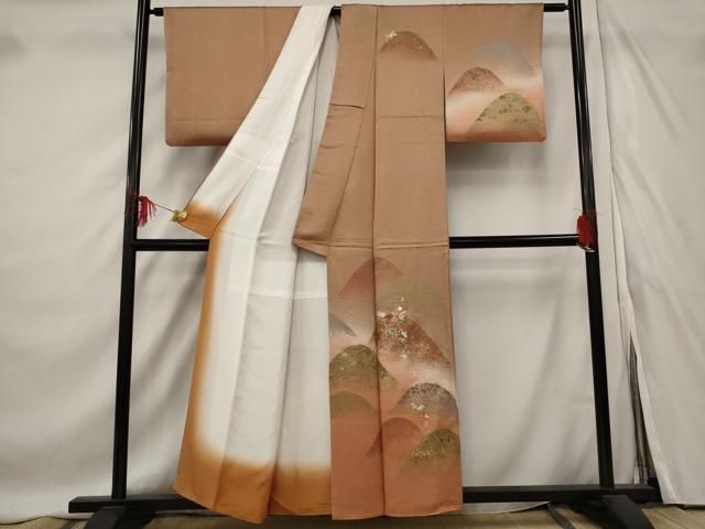 平和屋着物□訪問着 刺繍 遠山花文 暈し染め 金糸 金彩 正絹 逸品