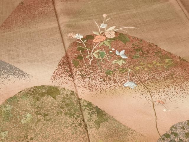 平和屋着物□訪問着 刺繍 遠山花文 暈し染め 金糸 金彩 正絹 逸品