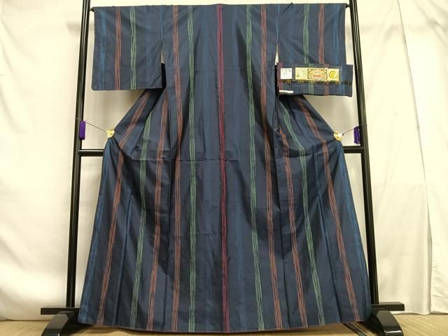 平和屋着物□本場縞大島紬 縞 証紙付き 春泥華謹製 正絹 逸品 未使用