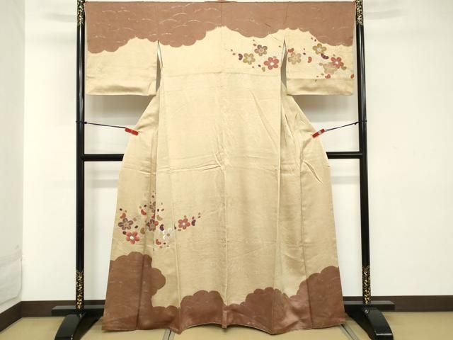 平和屋着物●長襦袢　単衣　鼓　花鳥文　暈し染め　金銀彩　正絹　逸品　AABD0734fy 平和屋着物□訪問着 刺繍 枝花文 暈し染め 金銀彩 正絹 逸品