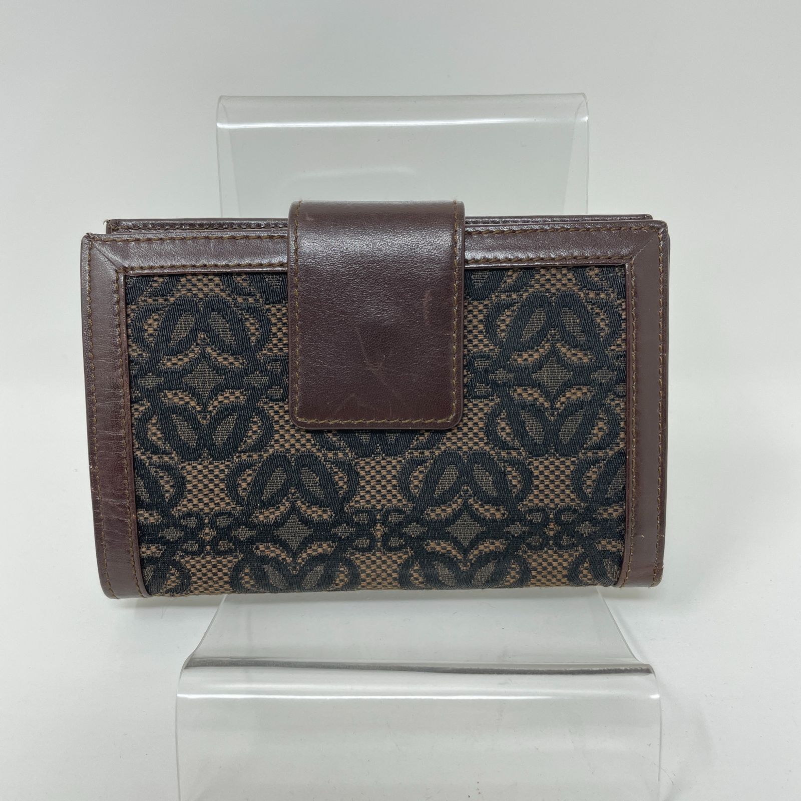 LOEWE ロエベ 総柄 キャンバス レザー がま口 二つ折り財布 ブラウン