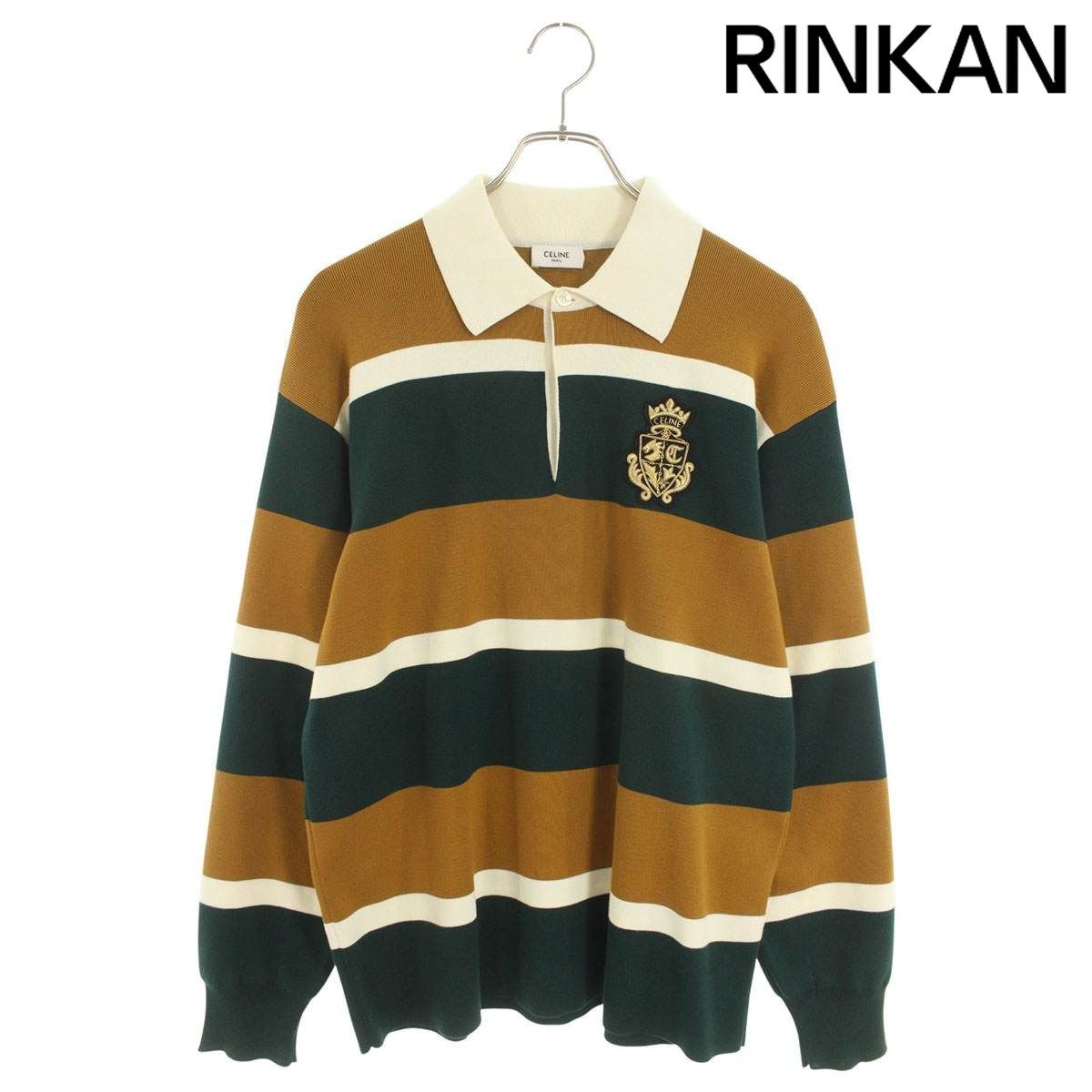 セリーヌ RY0AH0S24 ストライプ ラグビーポロシャツ長袖シャツ メンズ