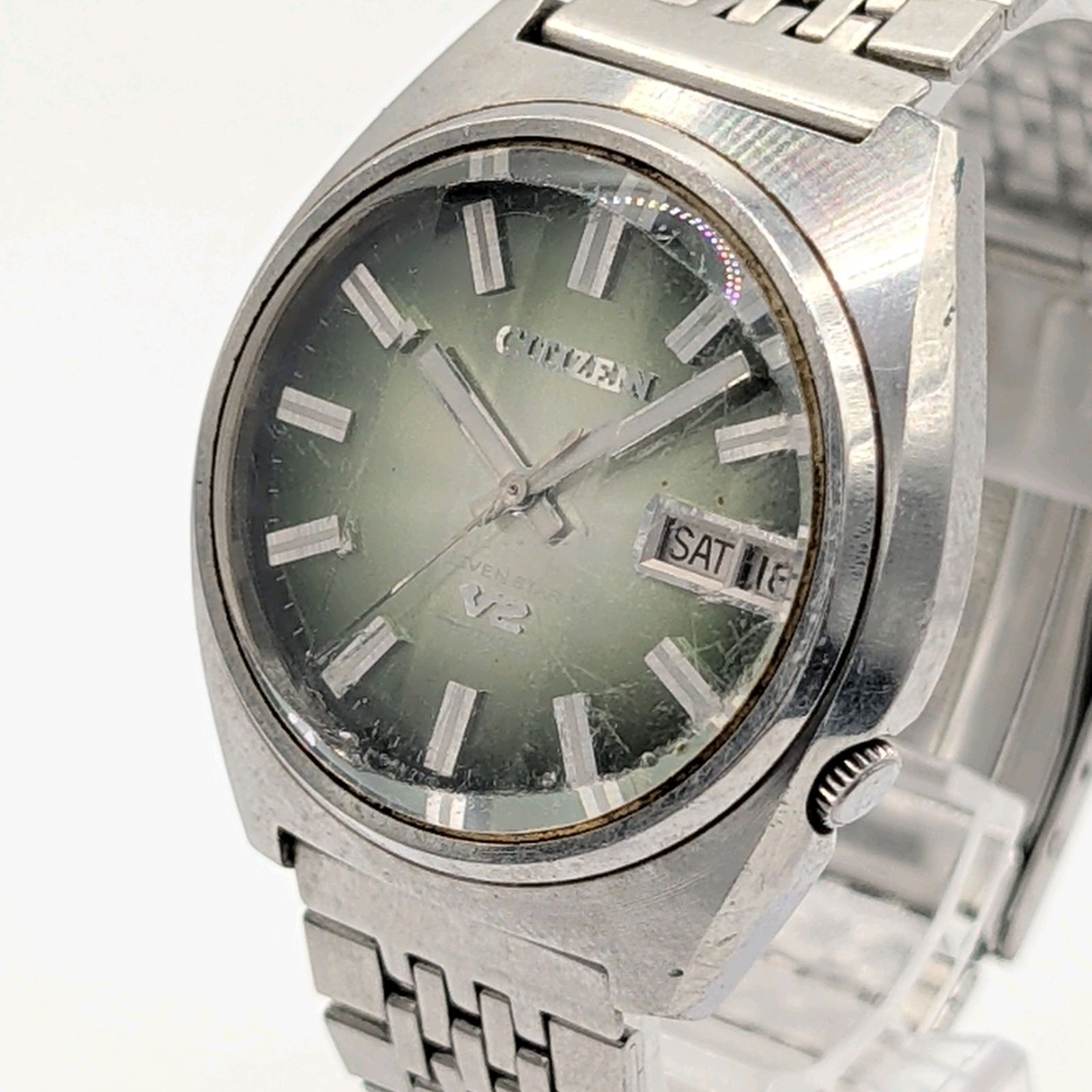 CITIZEN SEVENSTAR V2 4 770986 Watch Automatic Men s Green dial Day Date Y2K 00S シチズン セブンスター 時計 自動巻きメンズ ラウンド 緑文字盤 デイデイト ヴィンテージ 稼働品