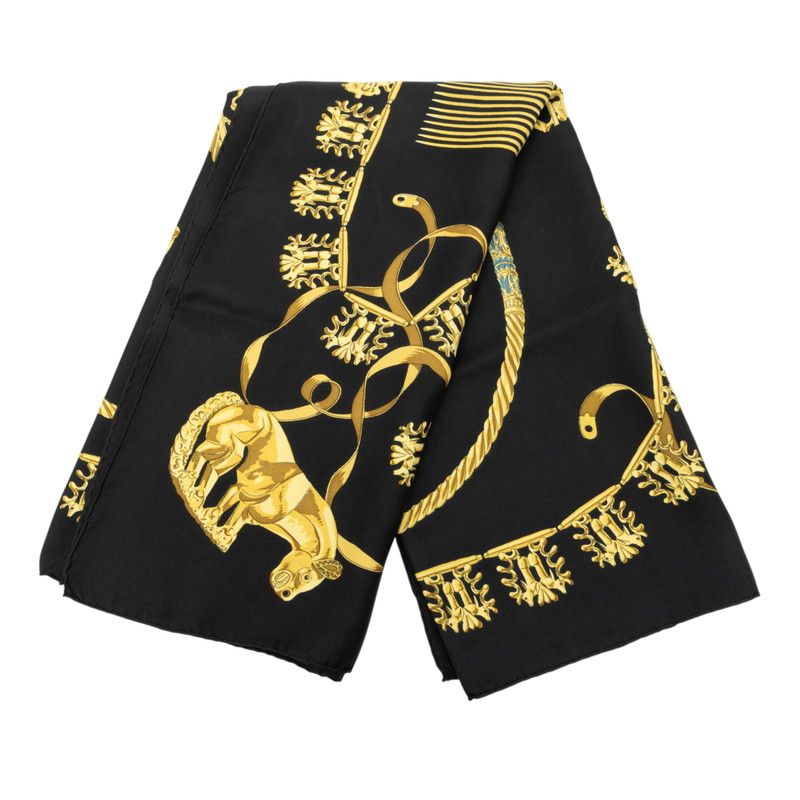 エルメス カレ90 LES CAVALIERS D'OR 黄金の騎士 ブラック イエロー