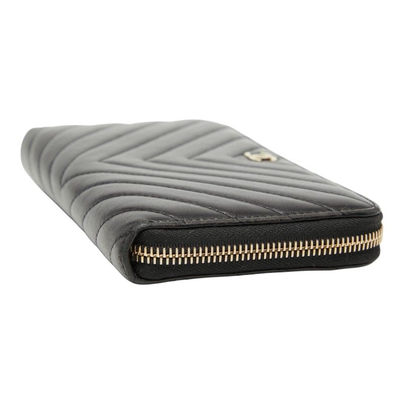 シャネル ココマーク シェブロン ラウンドファスナー 長財布 ブラック