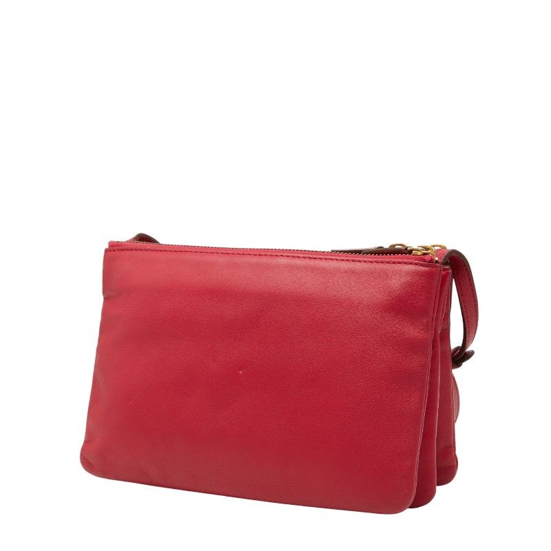 セリーヌ トリオ 斜め掛け ショルダーバッグ レッド レザー レディース