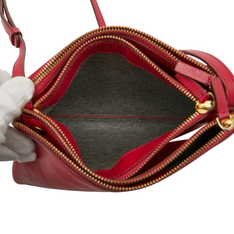 セリーヌ トリオ 斜め掛け ショルダーバッグ レッド レザー レディース