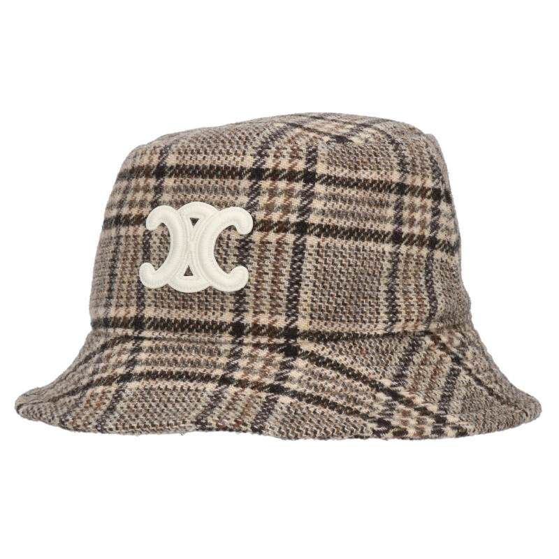 セリーヌ 2AUE5471S トリオンフ刺繍チェック総柄バケットハット