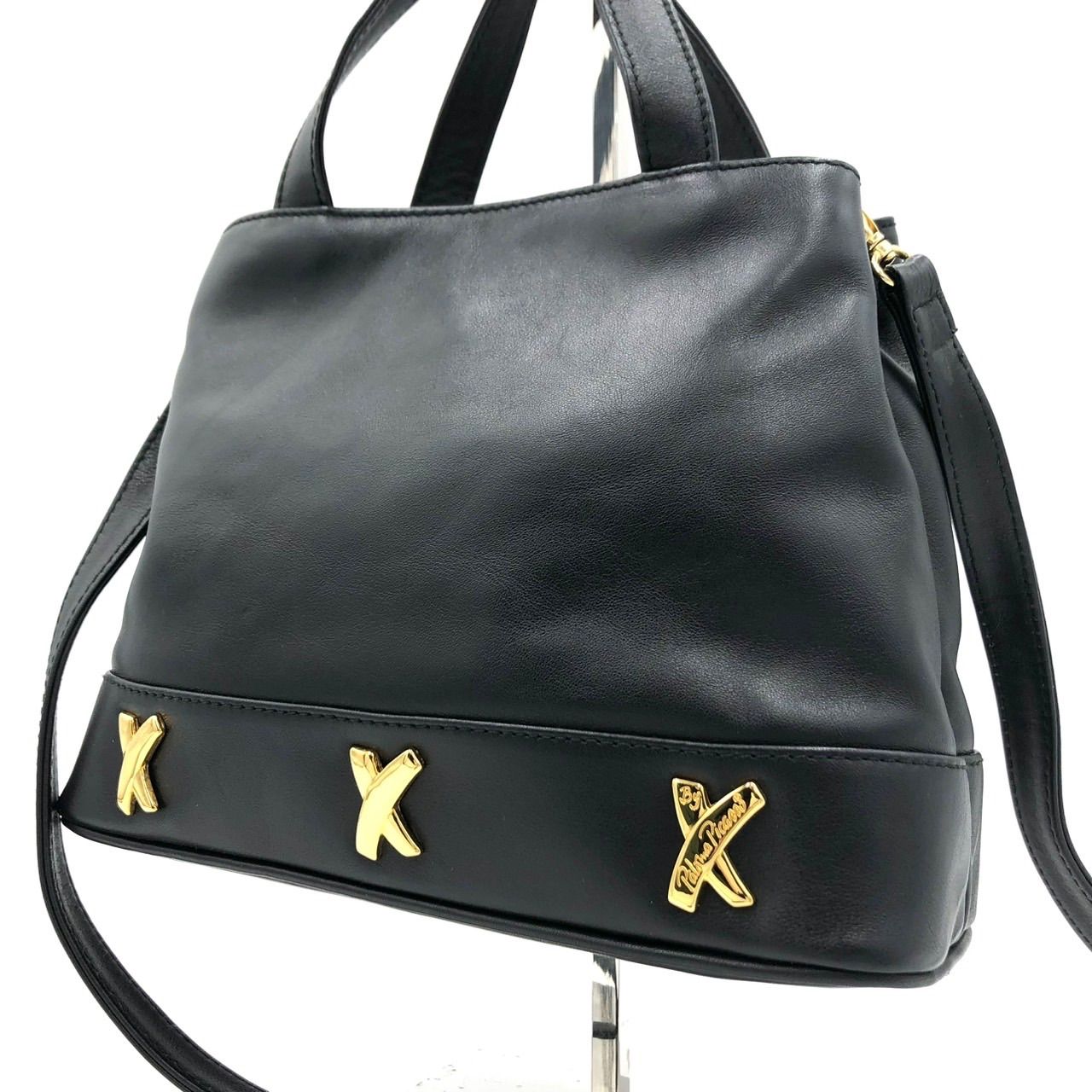 パロマピカソ 2WAY ショルダーバッグ 黒 レザー Xロゴ 金具 