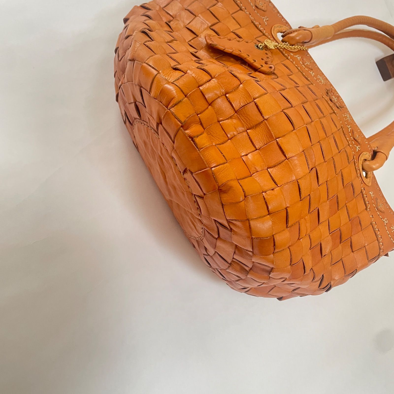 美品】ROBITA ロビタ 本革 編み込み トートバッグ ステッチ パンチング 