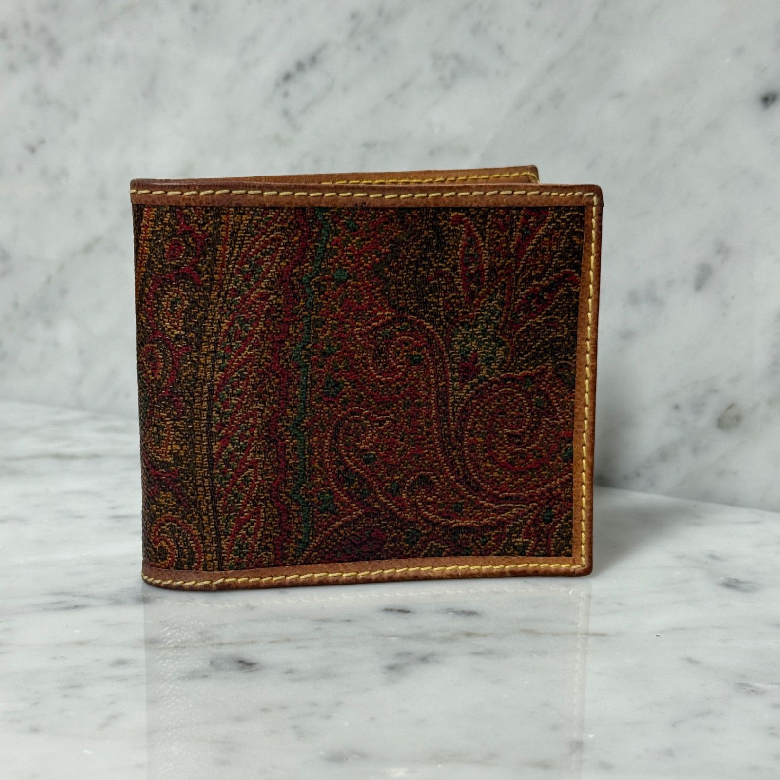 ETRO エトロ 二つ折り財布 ブラウン 本革 レザー ペイズリー 総柄