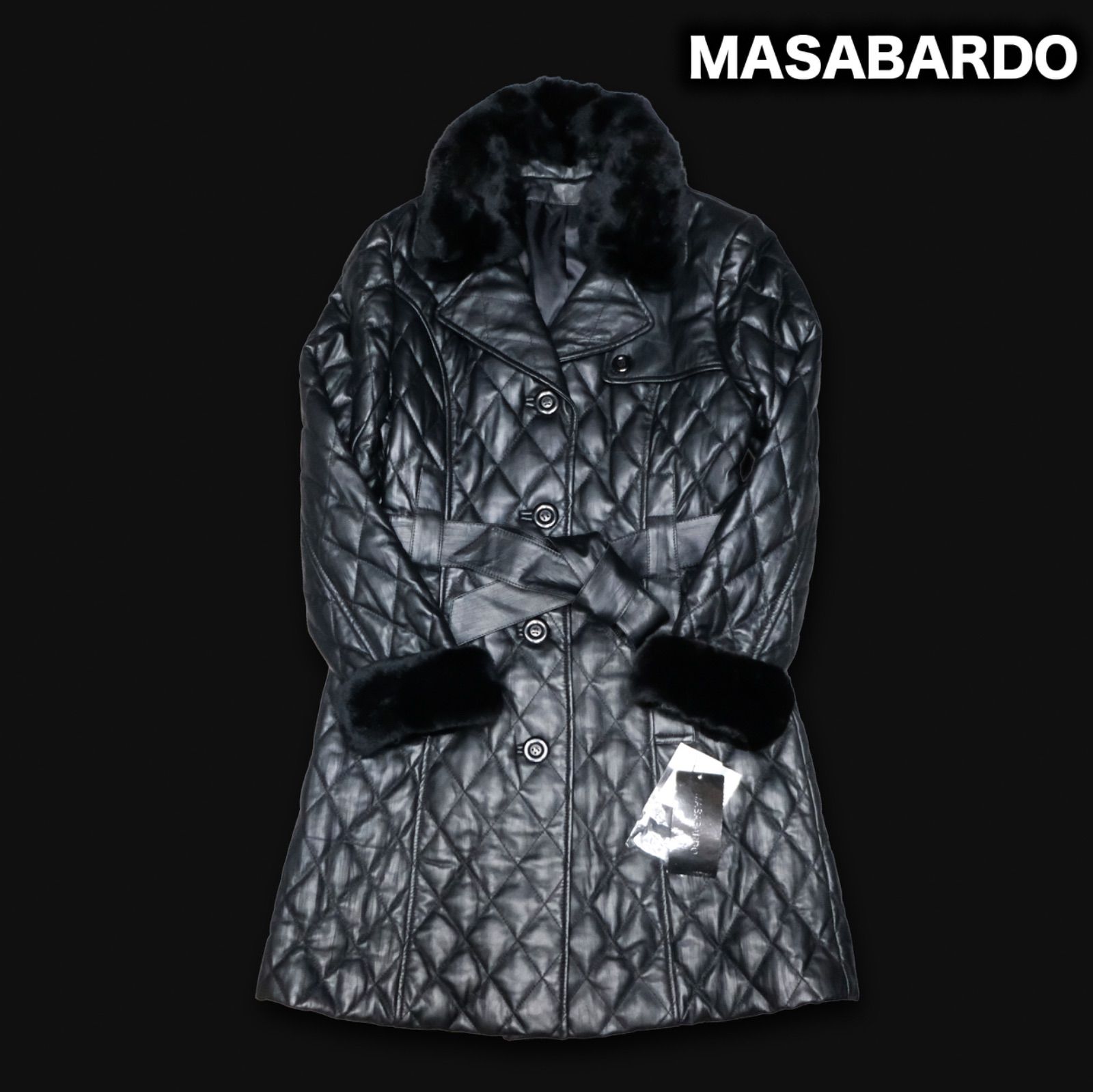 未使用タグ付き MASABARDO 羊革 キルティング レザーダウンコート 