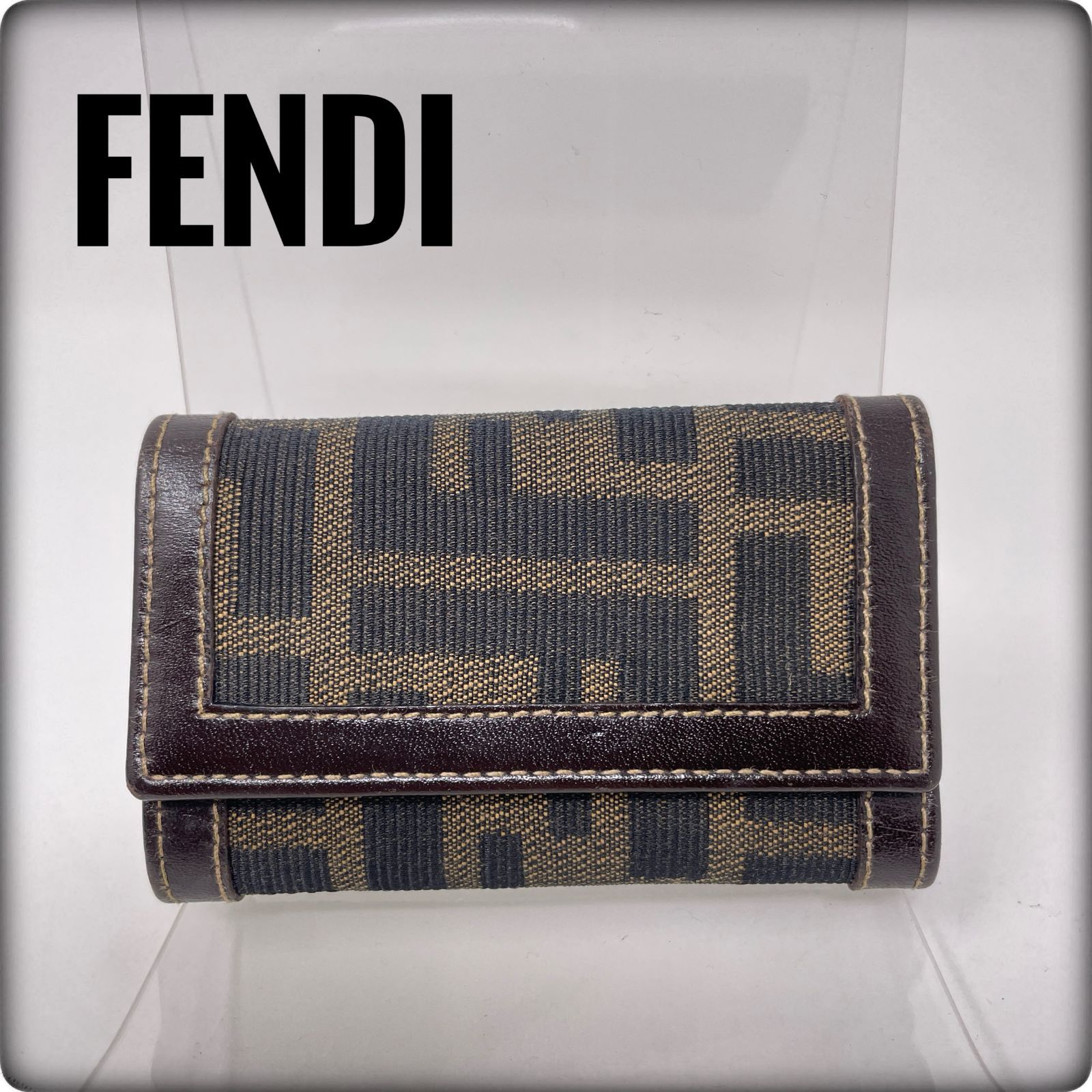 FENDI キーケース ズッカ柄 未使用 良品】フェンディ FENDI ズッカ柄 キャンバス レザー 6連キーケース