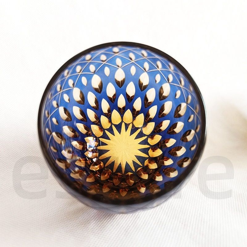 江戸切子 タンブラー 手彫り 磨刻 水晶ガラス 283 ml 353 g 家用水杯 木箱入 ギフト 琥珀ブルー
