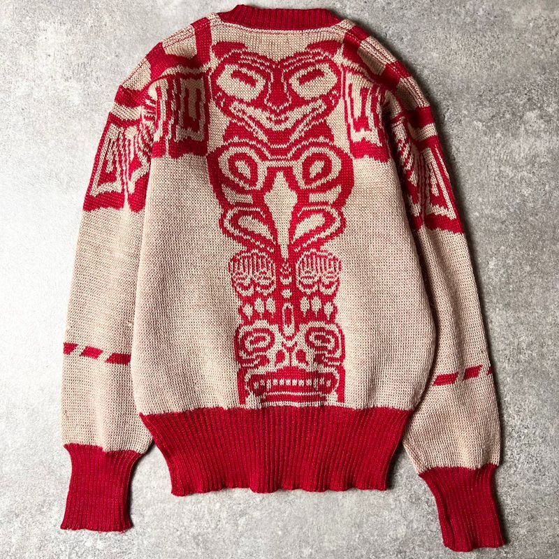 50s USA製 Jantzen WEB FOOT トーテムポール ジャガード 総柄 ウール