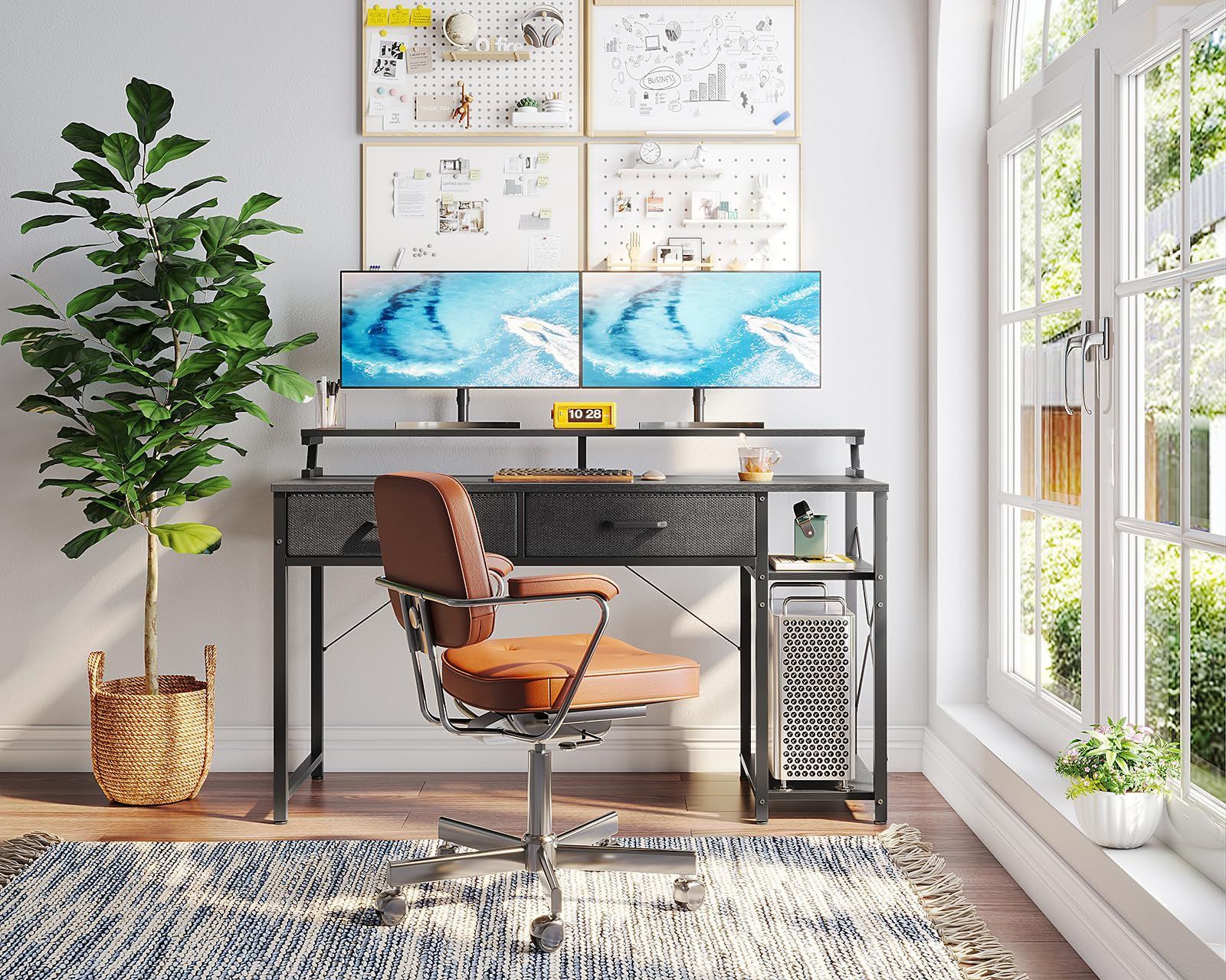 ODK ゲーミングデスク ラック&引き出し2杯付き 幅120cm パソコンデスク