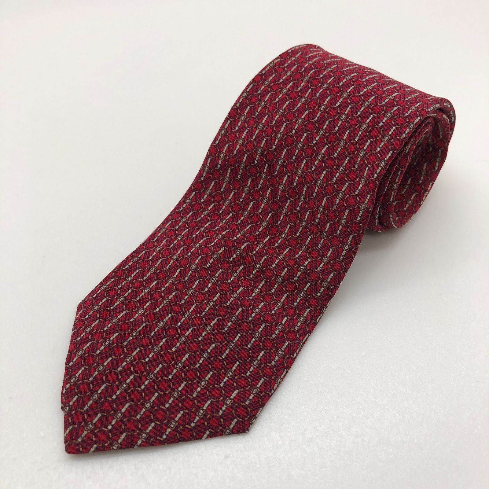 ステファノリッチ プリーツネクタイ ロイヤルレッド シルク ソリッド