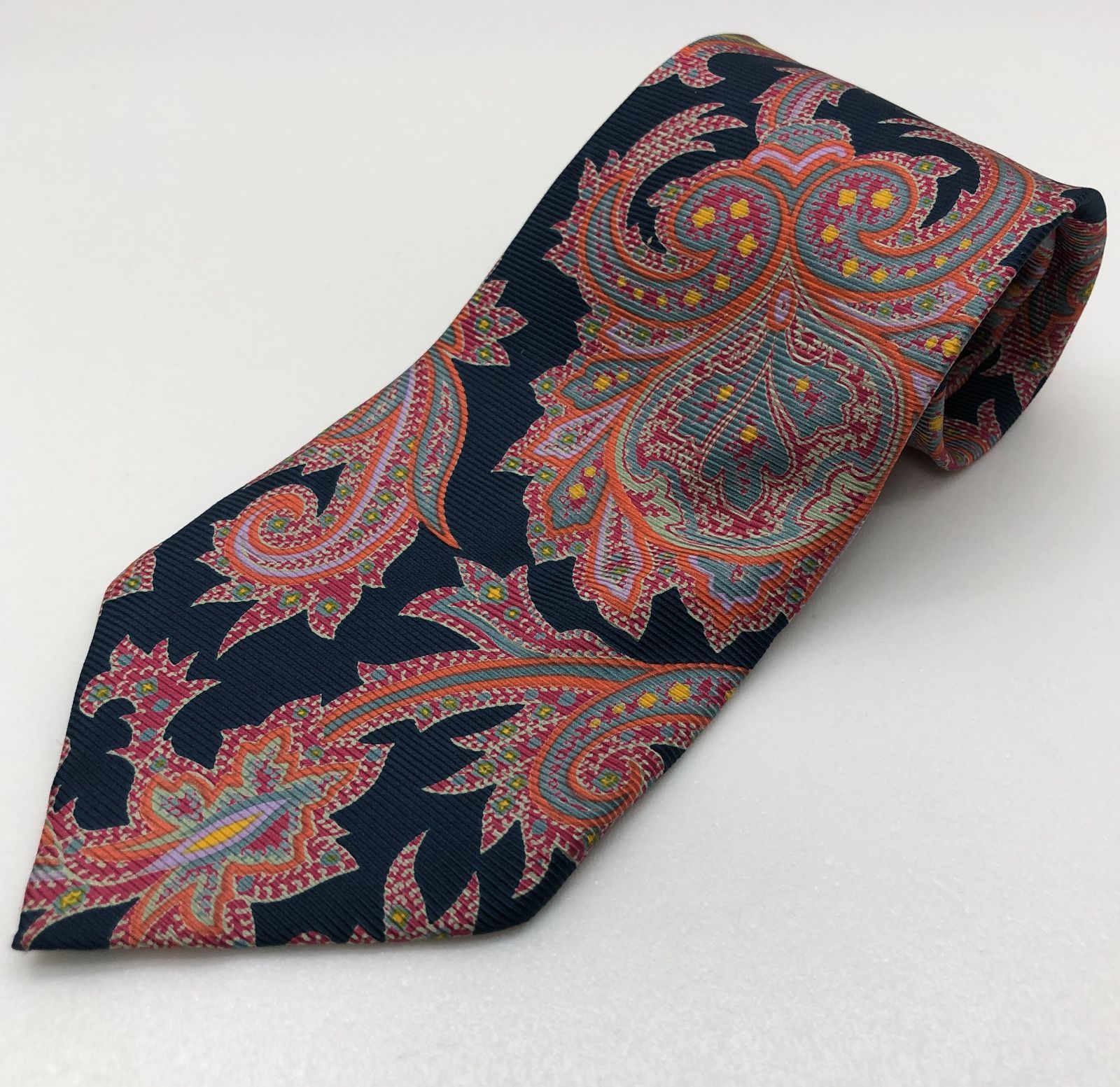 美品】dunhill ネクタイ シルク100％ 絹 ハンドメイド ネイビー 総柄