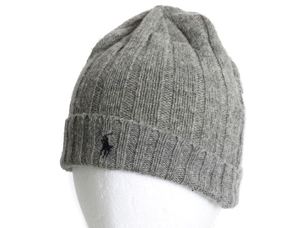 【お得なクーポン配布中!】 ポロ ラルフローレン ニット キャップ メンズ レディース フリーサイズ 古着 ワンポイント ケーブル ニット帽 ワッチ ビーニー 帽子 グレー