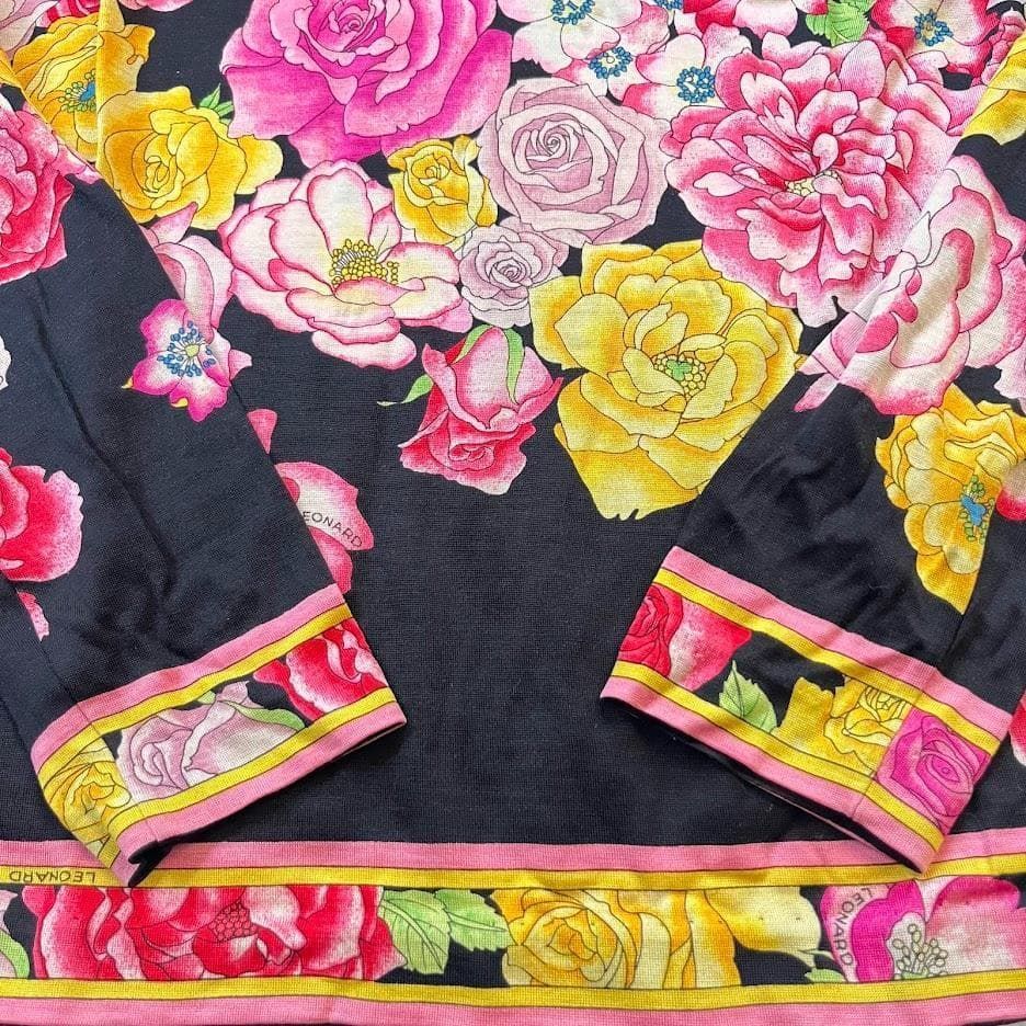 LEONARD レオナール カットソー 長袖 トップス M フラワー柄 シルク