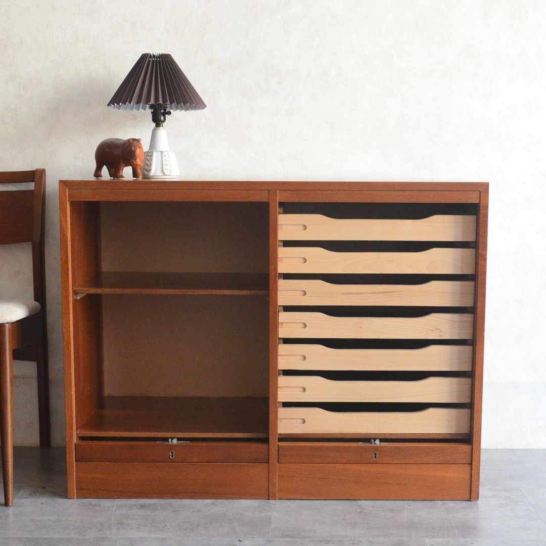 デンマーク 北欧ヴィンテージ ロールアップ ファイルキャビネット 鍵付