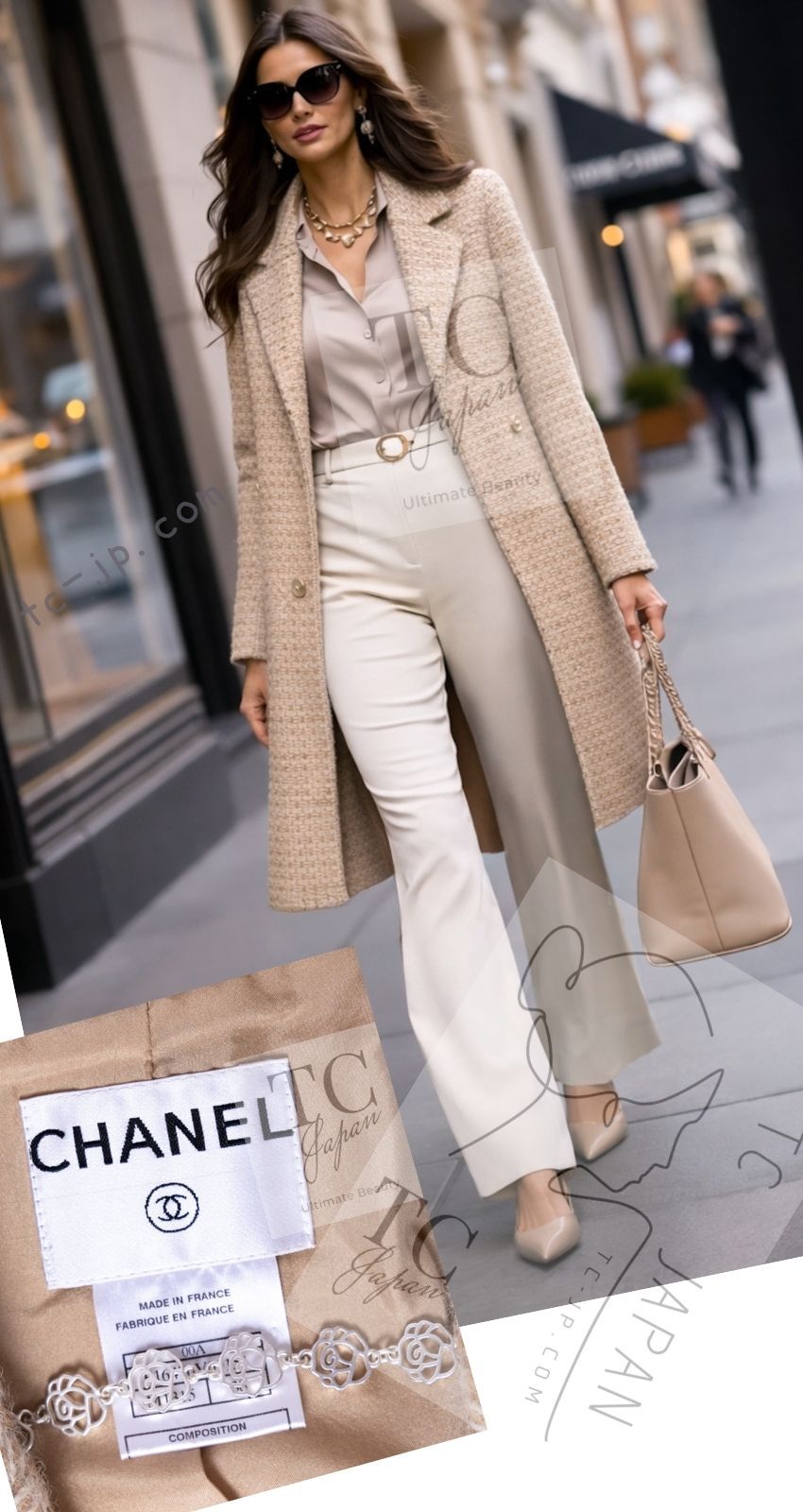 シャネル コート CHANEL ヴィンテージ ベージュ スパンコール ウール