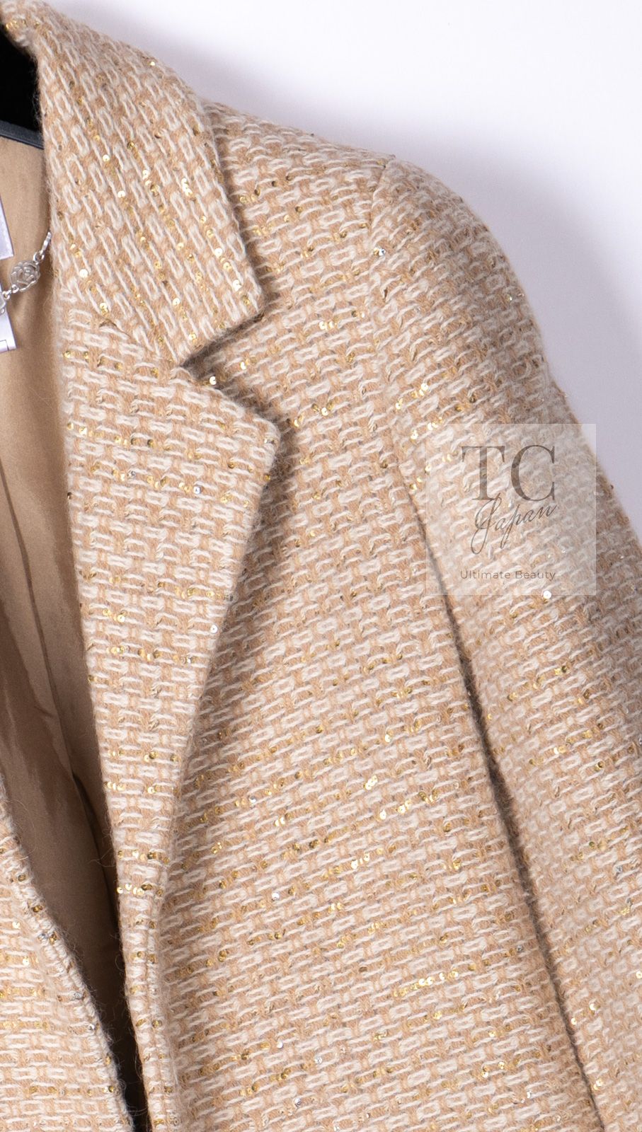 シャネル コート CHANEL ヴィンテージ ベージュ スパンコール ウール