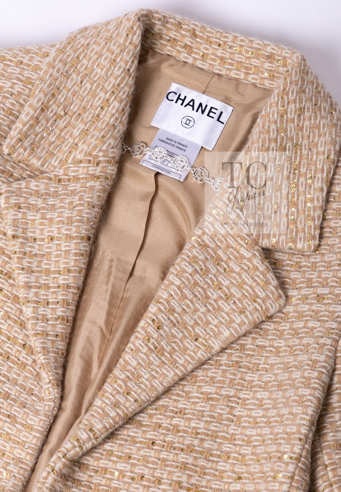 シャネル コート CHANEL ヴィンテージ ベージュ スパンコール ウール
