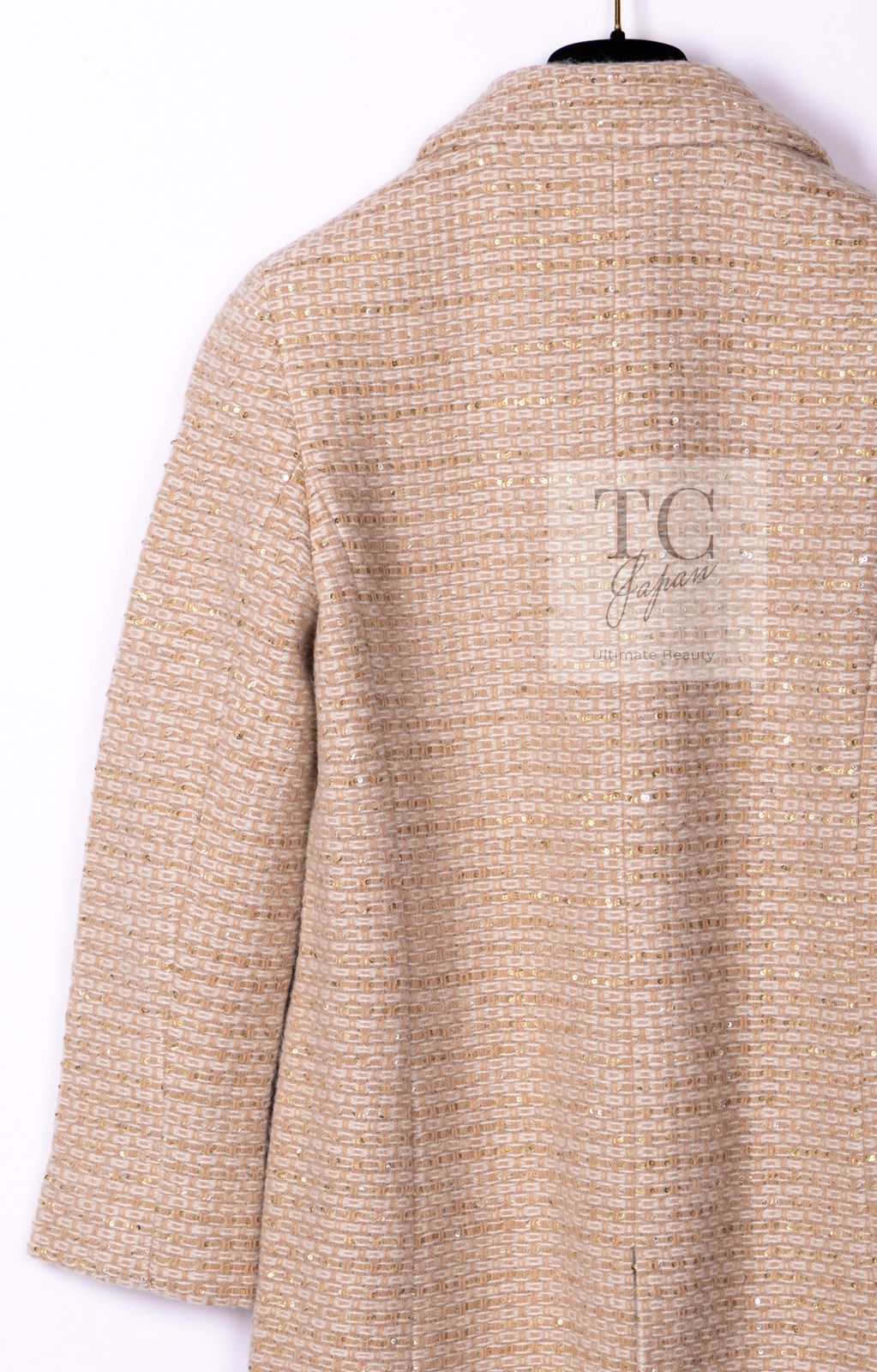 シャネル コート CHANEL ヴィンテージ ベージュ スパンコール ウール