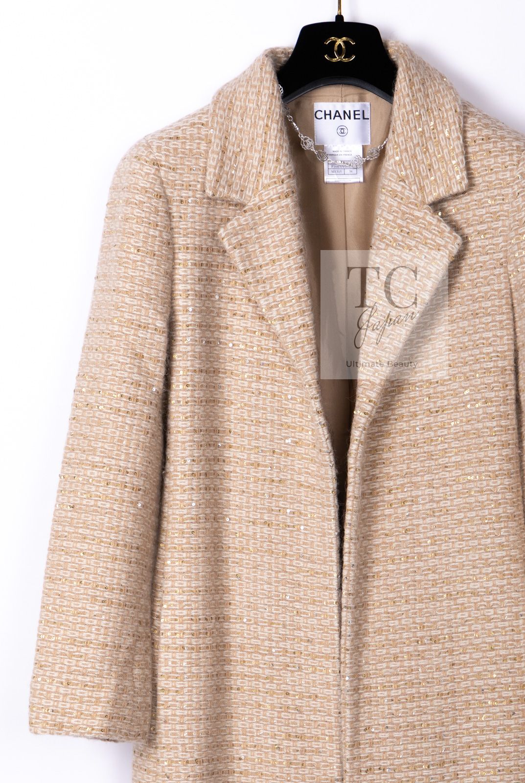 シャネル コート CHANEL ヴィンテージ ベージュ スパンコール ウール