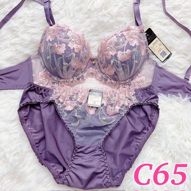 D65】Salute パープル 花柄ブラジャーショーツセット D65】Salute