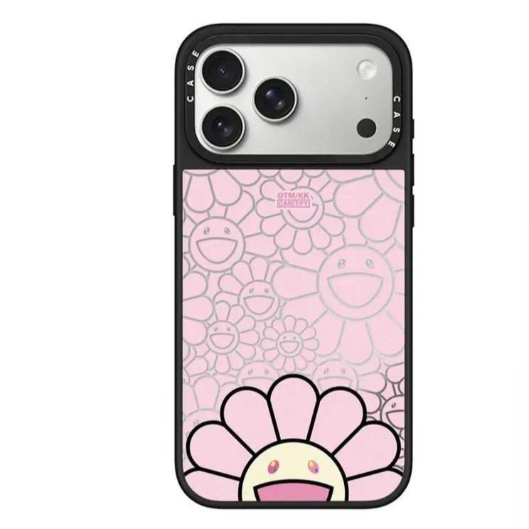 おまけつき CASETiFY 村上隆 iPhone17pro ケース レッド 人気 CASETIFY MagSafe対応 村上隆 ピンクフラワー 鏡面 iPhoneケース