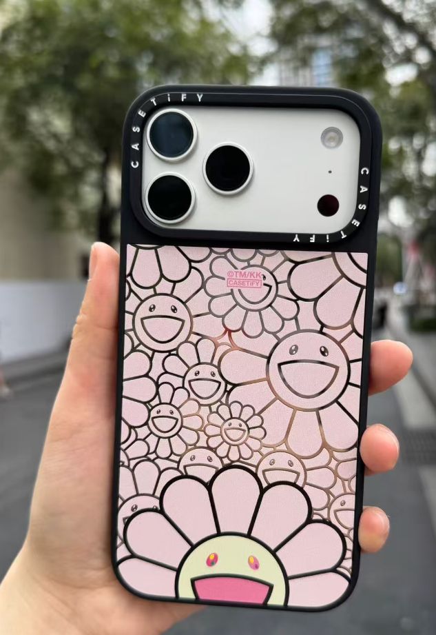 人気 CASETIFY MagSafe対応 村上隆 ピンクフラワー 鏡面 iPhoneケース
