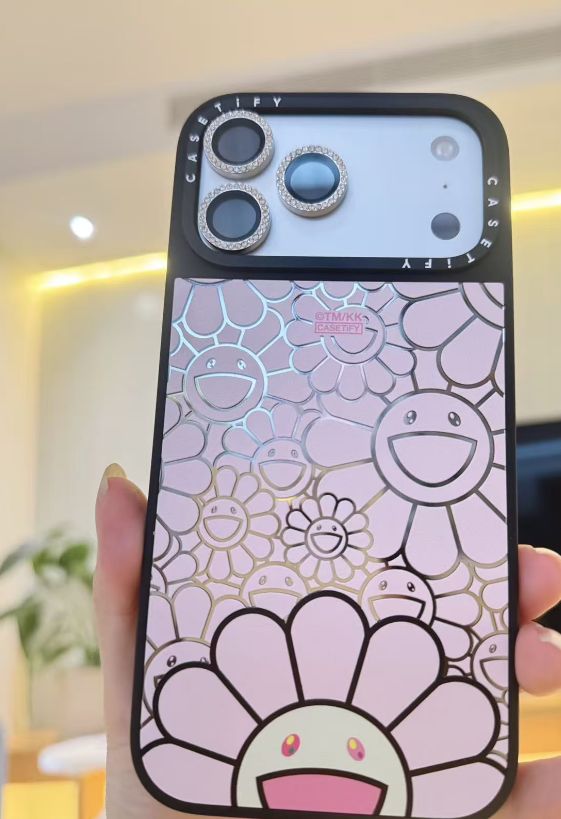 人気 CASETIFY MagSafe対応 村上隆 ピンクフラワー 鏡面 iPhoneケース