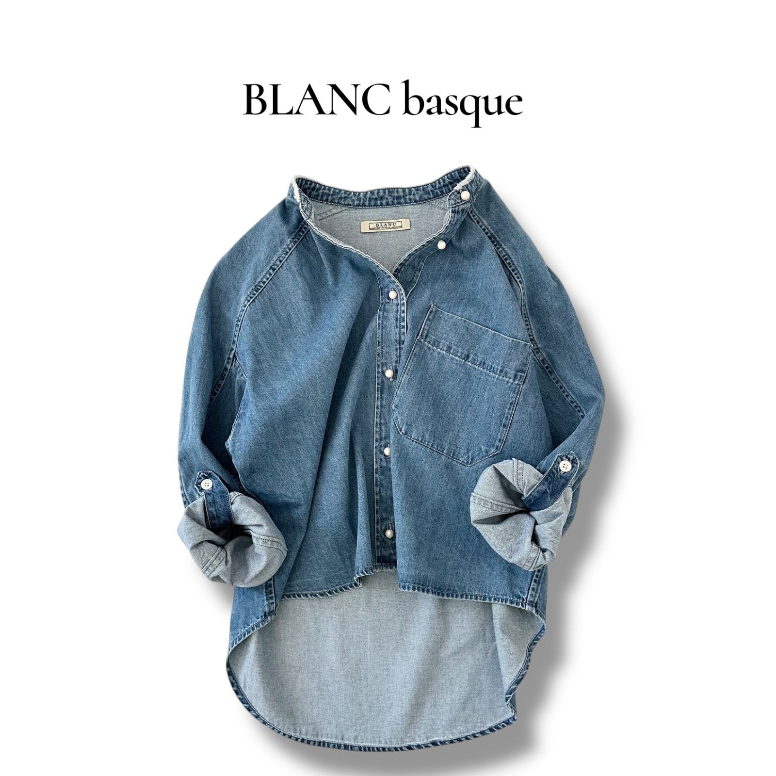 BLANC basque ブランバスク パールボタンデニムシャツ 38 M ブルー 