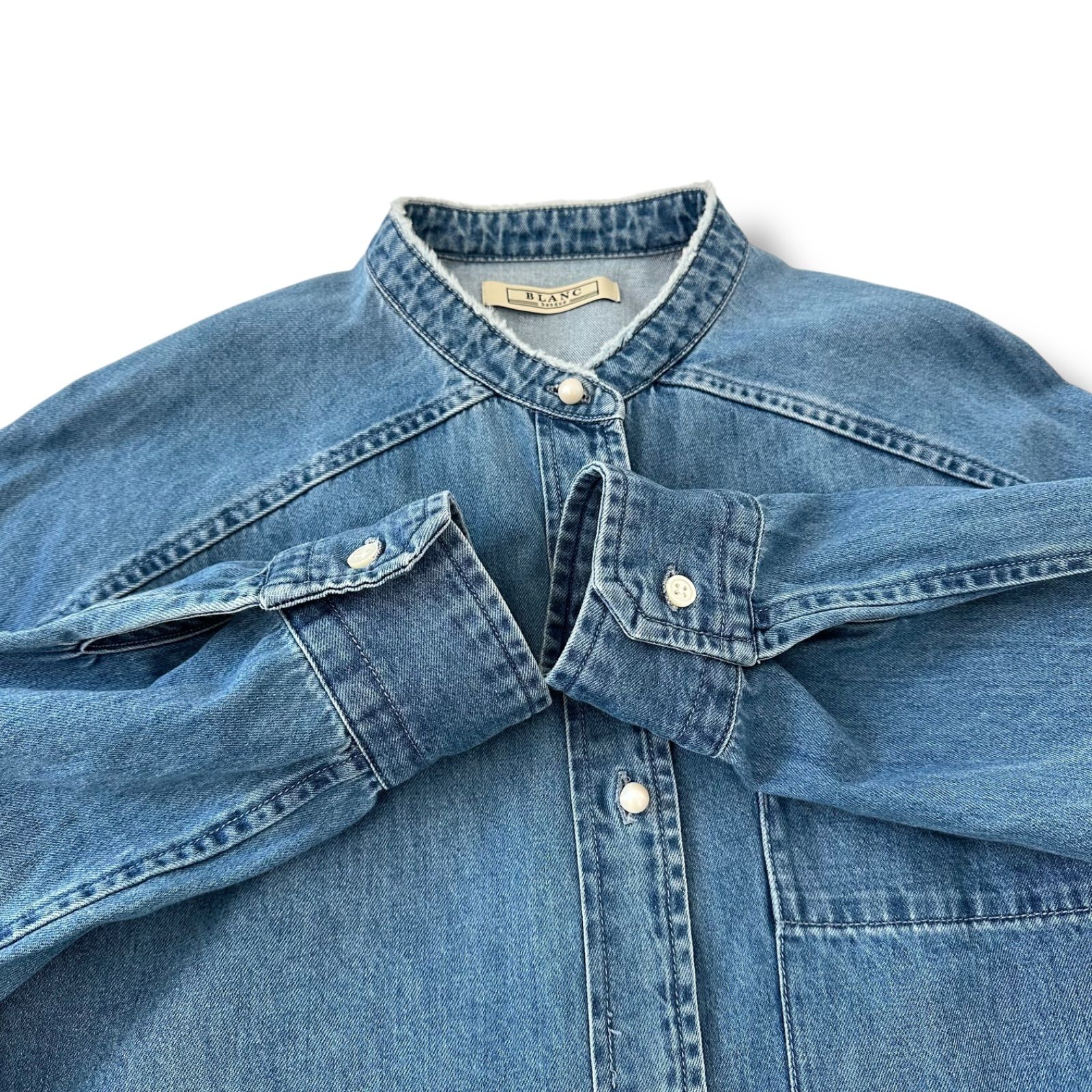 BLANC basque ブランバスク パールボタンデニムシャツ 38 M ブルー