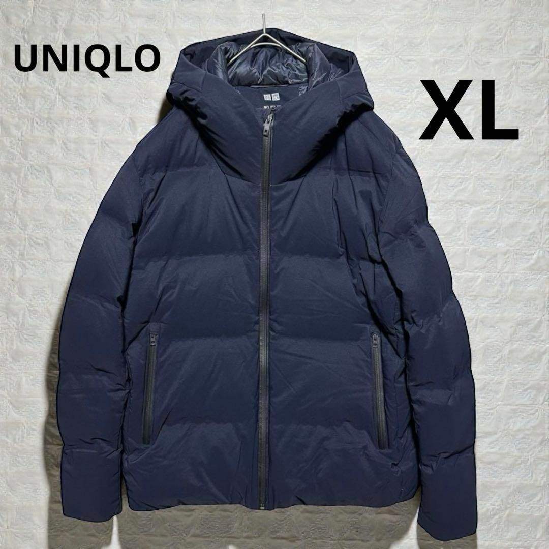 ネイビー ダウンにパーカー メンズ UNIQLO ユニクロ シームレスダウン
