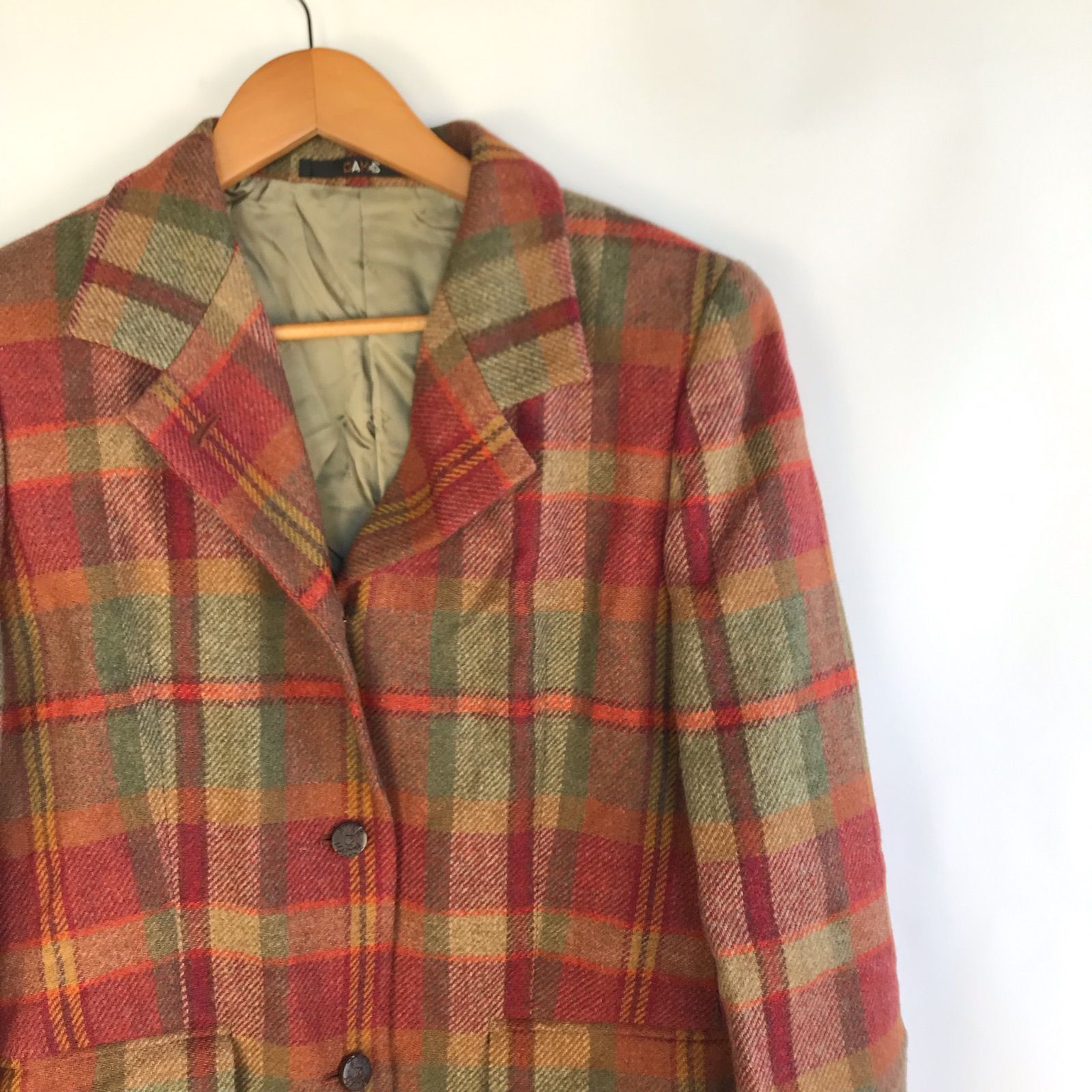 DAKS チェック柄ウールジャケット メンズ レッド×グリーン